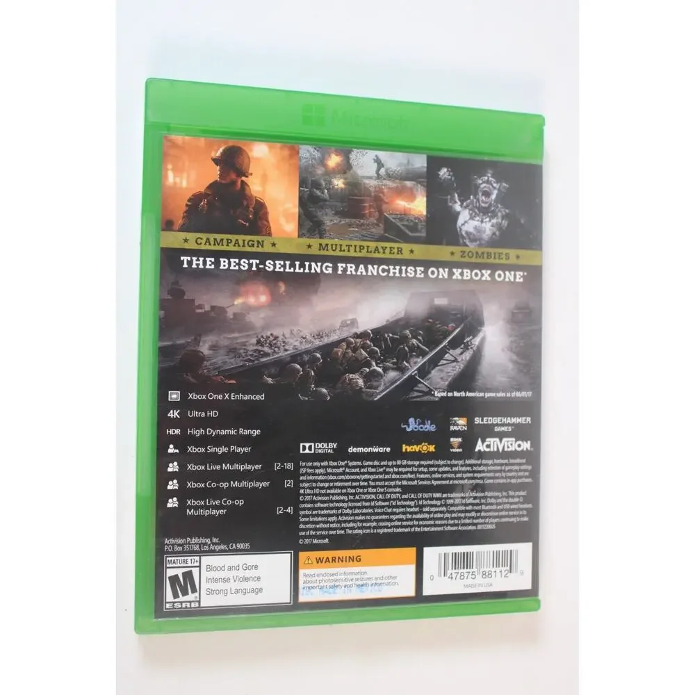 Call of Duty: WWII (Microsoft Xbox One, 2017) Authentic, complete, tested/nice